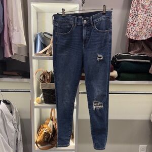 Express Dark Blue Distressed Skinny Jeans